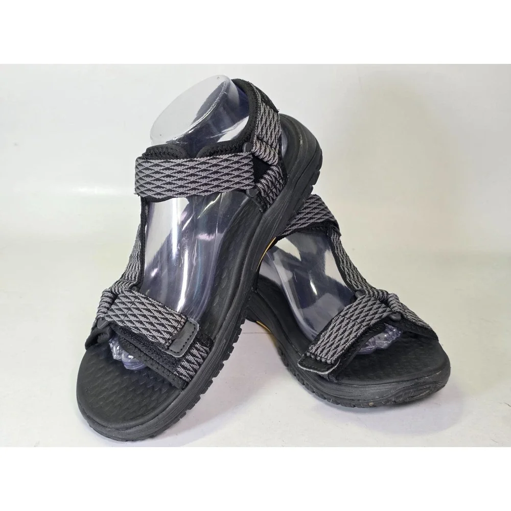 Skechers Lomell Rip Tide Sandals Men's 8 Black Gray Goodyear Relaxed Fit‎ Shoes